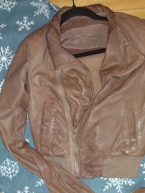 Rick Owens Taupe Leather Bomber Jacket